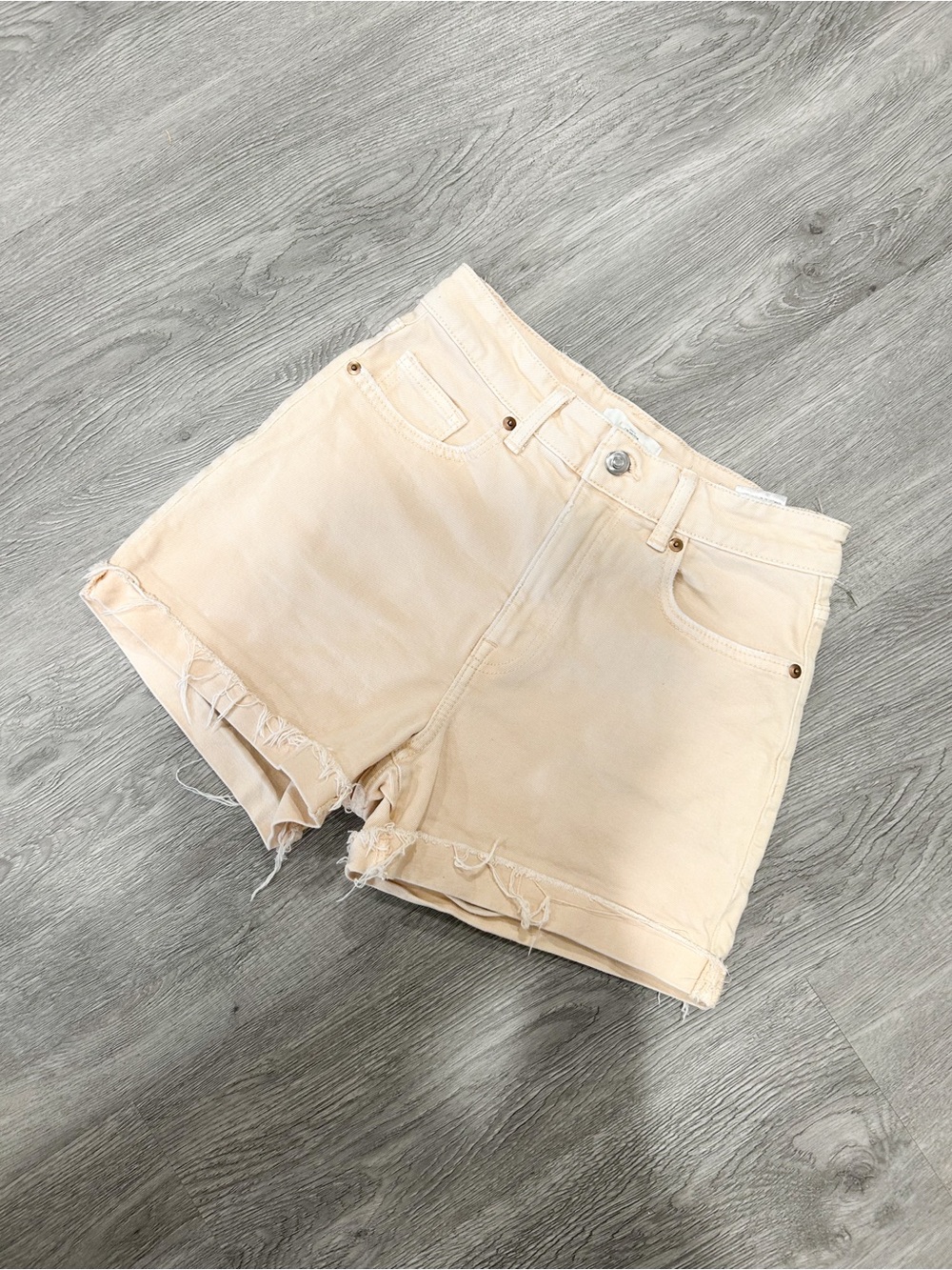 Women's High-Rise Distressed Denim Shorts - Cream